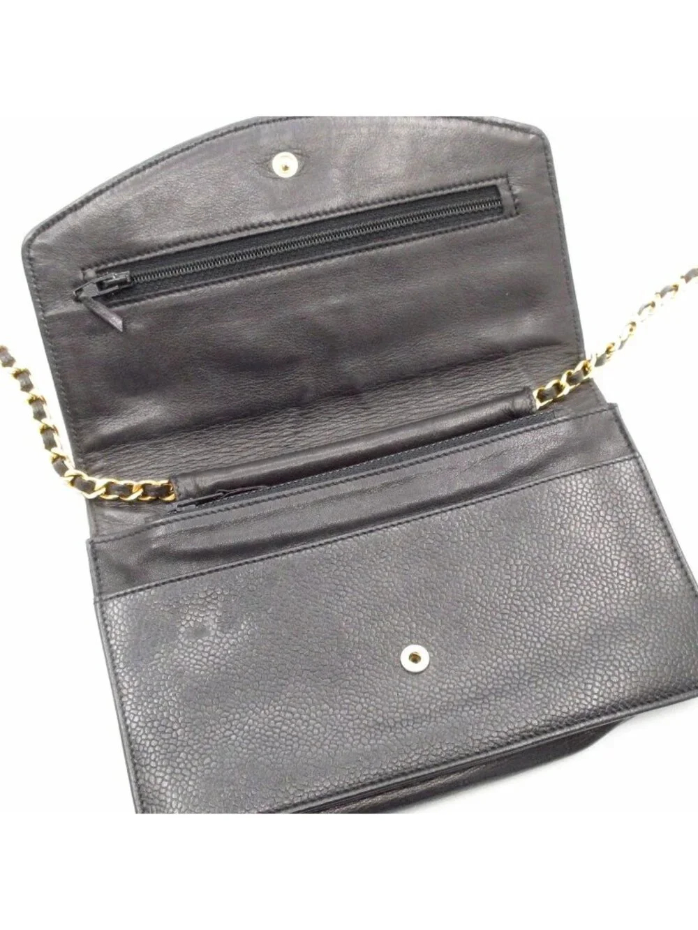 Chanel Wallet Black Chain Gold Shoulder